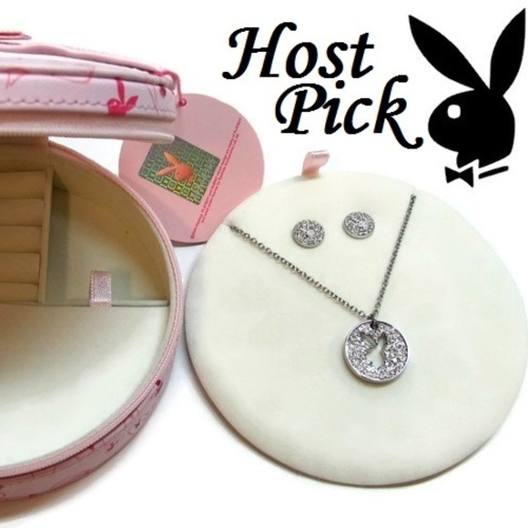 Playboy Jewelry Set Bunny Necklace Stud Earrings in Gift Box Swarovski Crystals - Picture 2 of 15